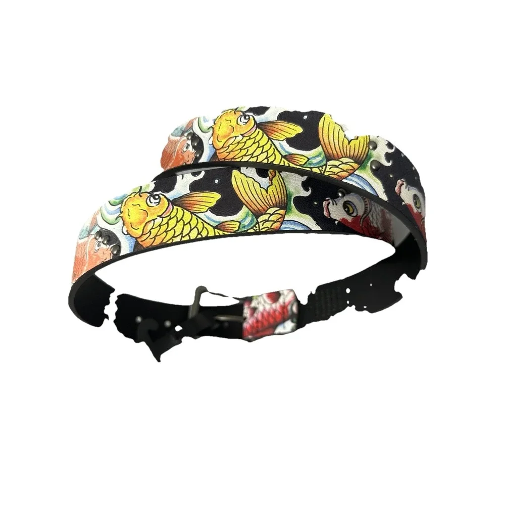 Ed‎ Hardy Men's Coy Fish Print Black Belt With Rivet Studs Size 42 New